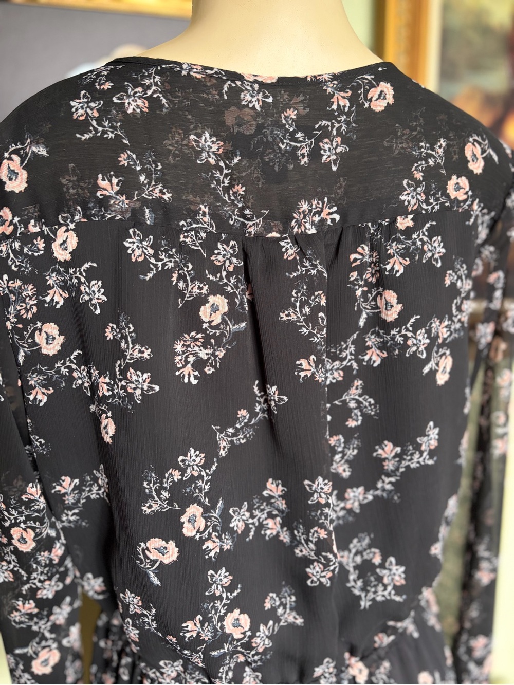 Mossimo Supply Co. Black Floral Long-Sleeve Shorts Romper Size L Cottagecore - Picture 13 of 16